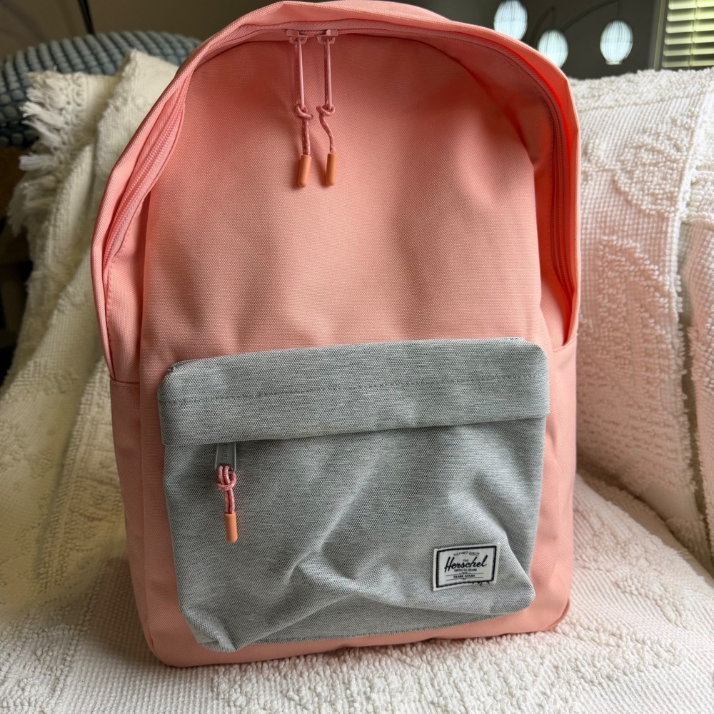 Herschel Classic Mid-Volume Backpack School Bookbag Back 2 School NWT Peach/Grey